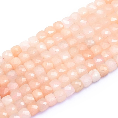 Natural Pink Aventurine Beads Strands, Cube, Faceted