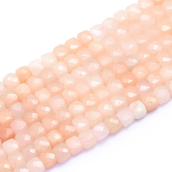 Perlas naturales de color rosa aventurina hebras, cubo, facetados