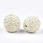 Handmade Woven Beads, Paper Imitation Raffia Covered with Wood, Round