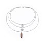 Bullet Alloy Gemstone Pendant Tiered Necklaces, with Flat Round Tibetan Style Pendants and 304 Stainless Steel Findings, Packing Box