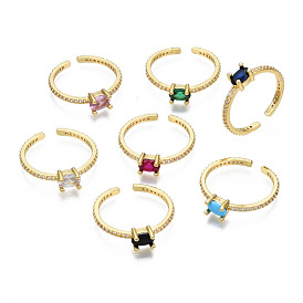Brass Micro Pave Cubic Zirconia Cuff Rings, Open Rings, Real 16K Gold Plated, Cadmium Free & Nickel Free & Lead Free