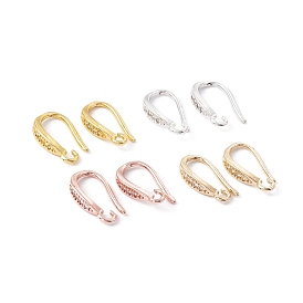 Brass Micro Pave Clear Cubic Zirconia Ear Hooks, with Horizontal Loops, Cadmium Free & Lead Free