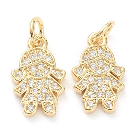 Brass Micro Pave Clear Cubic Zirconia Pendants, Long-Lasting Plated, Little Girl