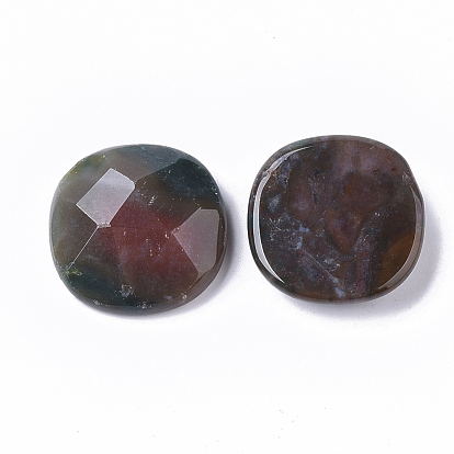 Natural Indian Agate Cabochons, Faceted, Flat Round