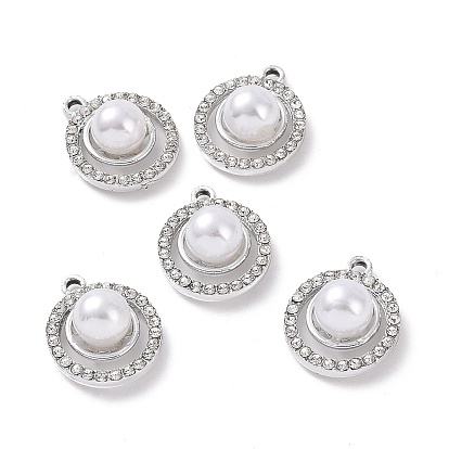 Colgantes de diamantes de imitación de aleación de cristal, con abs de plástico imitación perla, encantos planas redondas