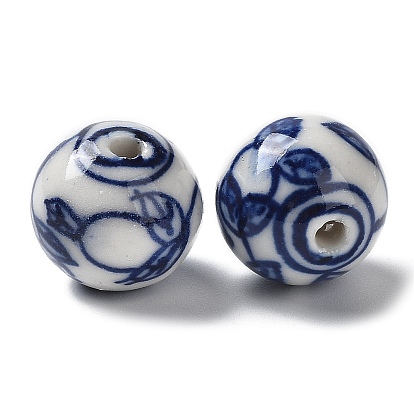 Handmade Porcelain Beads, Blue and White Porcelain, Round