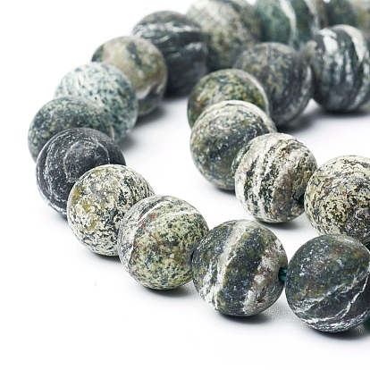 Brins de perles de jaspe en argent naturel, givré, ronde