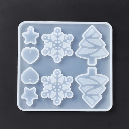 Christmas Tree & Snowflake & Heart & Star Silicone Pendant Molds, Resin Casting Molds, for UV Resin, Epoxy Resin Craft Making