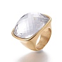 Revestimiento iónico (ip) 304 anillos para los dedos de acero inoxidable, Con cristal facetado
