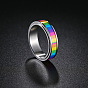 Rainbow Color Pride Flag Enamel Rectangle Rotating Ring, Stainless Steel Fidge Spinner Ring for Stress Anxiety Relief