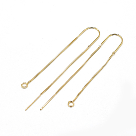 Brass Stud Earring Findings, with Loop, Ear Threads, Real 18K Gold Plated