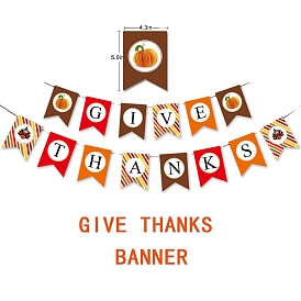 Paper Flags, Word Give Thanks Hanging Banner, for Thanksgiving Day Party Decorations