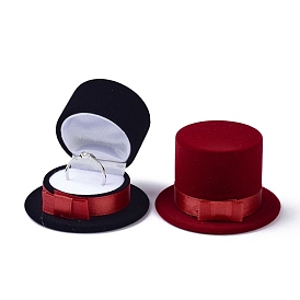 Velvet Ring Boxes, with Plastic with Ribbon, Hat