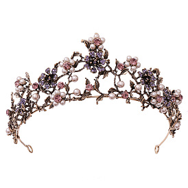 Baroque Rhinestone Pearl Wedding Crown, Alloy Hair Bands for Bridal