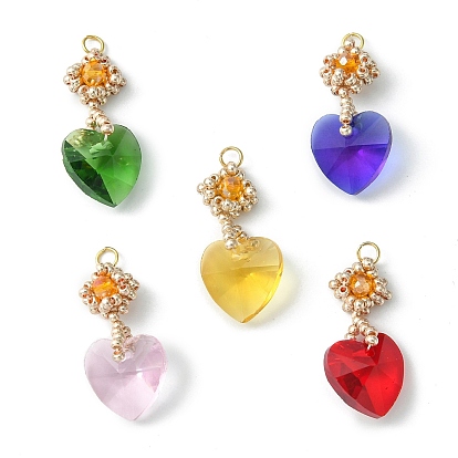 Glass Pendants, with 304 Stainless Steel Jump Rings, Heart Charms