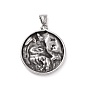 304 Stainless Steel Pendants, Flat Round with Wolf