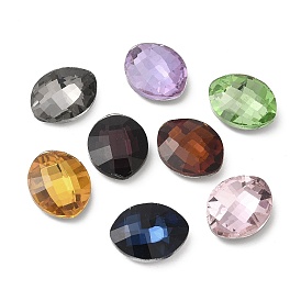 Glass Rhinestone Cabochons, Flat Back & Back Plated, Faceted, Oval
