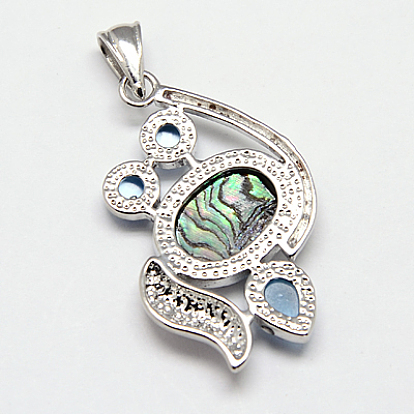 Abalone Shell/Paua Shell Pendants, with Brass Pendant Settings and Cat Eye Cabochons, Oval, Platinum Metal Color, Colorful, 39x26x4.5mm, Hole: 7x4mm