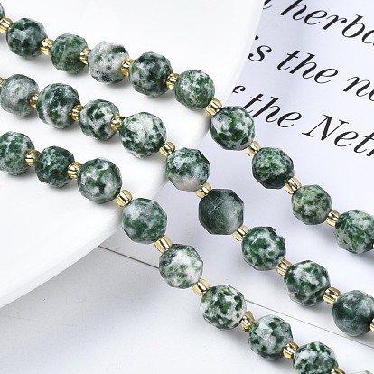 Perles de jaspe tache verte naturelle, avec des perles de rocaille, tambour à barillet bicône à facettes