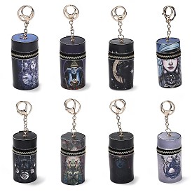 PU Imitation Leather Lipstick Pouch Holder Pendant Keychain, with Alloy Finding, Column