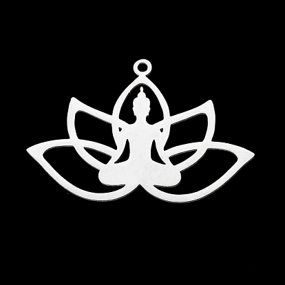 Placage ionique (ip) 201 pendentifs en acier inoxydable, Coupe au laser, lotus avec yoga