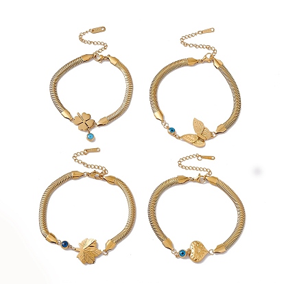 Pulsera de eslabones mal de ojo esmaltados con cadenas de serpientes planas, 304 joyas de acero inoxidable para mujer, dorado