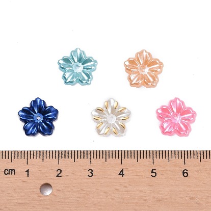 5-Petal ABS Plastic Imitation Pearl Bead Caps, Flower, 12x13x1.5mm, Hole: 1mm, about 1000pcs/bag