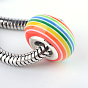 Resin European Beads, Large Hole Beads, with Silver Plated Brass Double Cores, Stripe, Rondelle