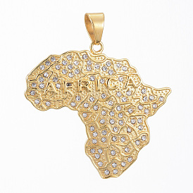 304 Stainless Steel Big Pendants, with Rhinestone, Map of Africa