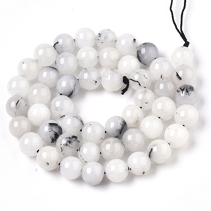 Perles naturelles de quartz brins, teints et chauffée, imitation quartz tourmaliné / couleur quartz rutile noir, ronde