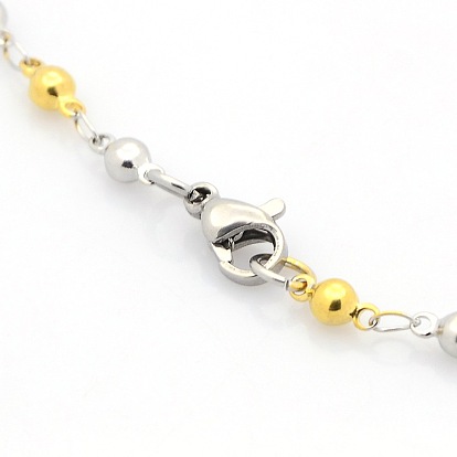 Casual Style 304 Stainless Steel Ball Link Chain Bracelets, with Lobster Claw Clasps, 8-5/8 inch(220mm), 3mm