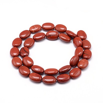 Natural Red Jasper Flat Oval Bead Strands, 14x10x6mm, Hole: 1mm, about 29pcs/strand, 15.7 inch