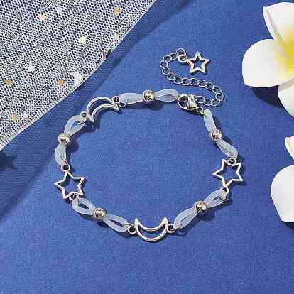Alloy & Silicone Link Chain Bracelets, Star & Moon Bracelet for Women