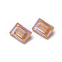 Glass Rhinestone Cabochons, Pointed Back, Faceted, Rectangle, Fluorescence