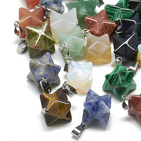Gemstone Pendants, with Stainless Steel Snap On Bails, Merkaba Star
