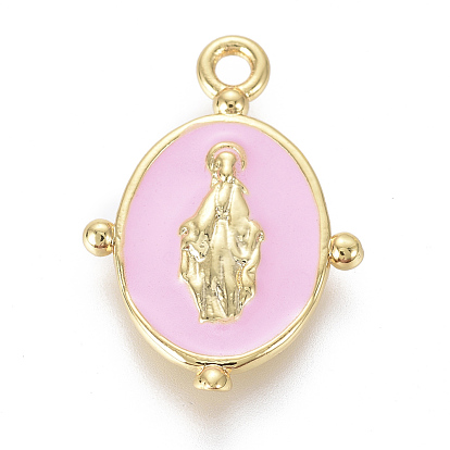 Plaqué or pendentifs en laiton émail, pour le bricolage fabrication de bijoux, ovale avec vierge marie religion
