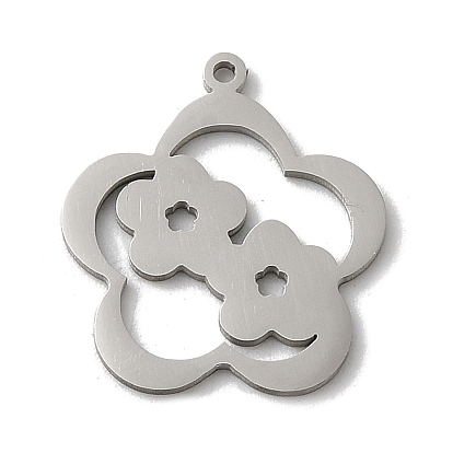 201 Stainless Steel Pendants, Laser Cut, Stainless Steel Color, Flower Charm