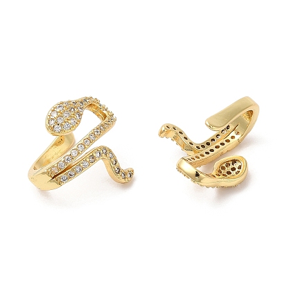 Rack Plating Brass Snake Cuff Earrings with Cubic Zirconia, Lead Free & Cadmium Free