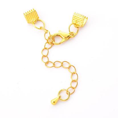 50 Pieces DIY Ribbon Ends Making Kits, Including Iron Ribbon Crimp Ends & Unsoldered Jump Rings, Zinc Alloy Lobster Claw Clasps, Brass Chain Extenders