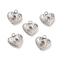 304 encantos del corazón del acero inoxidable del rhinestone ajustes, 13x12x4 mm, agujero: 1.5 mm, apto para 4 mm de diamante de imitación