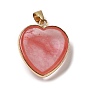 Gemstone Pendants, Heart Charms, with Golden Tone Iron and Brass Findings
