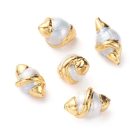 Natural Cultured Freshwater Pearl Beads, Covered with Brass, Golden Plated, Olive Shape