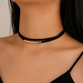 Vintage Metal Tube Short Necklace with Double-layer Collar - European and American Style