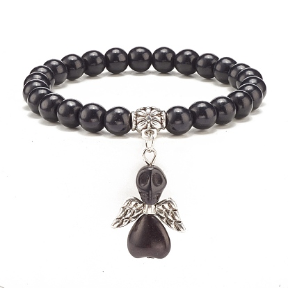 Bracelet extensible en perles synthétiques turquoise (teint) avec breloque tête de mort, bijoux en pierres précieuses pour femmes