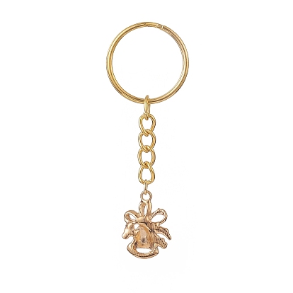 Christmas Bell Alloy Enamel Pendant Keychains, with Iron Split Key Rings