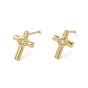 Rack Plating Brass Cross Stud Earrings, with Cubic Zirconia, Lead Free & Cadmium Free