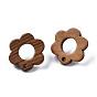 Walnut Wood Stud Earring Findings, with Hole and 304 Stainless Steel Pin, Hollow Flower