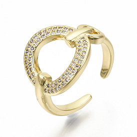 Brass Micro Pave Clear Cubic Zirconia Cuff Rings, Open Rings, Wide Band Rings, Cadmium Free & Nickel Free & Lead Free, Ring