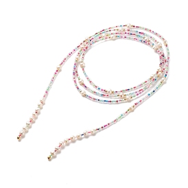 Natural Pearl & Glass Seed Beaded Rope Knot Multi Layered Necklace for Women