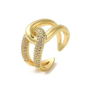 Rack Plating Brass Wrapped Knot Open Cuff Ring with Cubic Zirconia